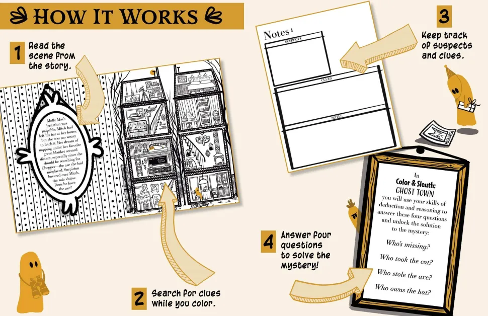 Color & Sleuth: Ghost Town: A Spooky Coloring Mystery - Includes 40+ Coloring Pages, Clue Notebook Sheets, and Downloadable Coloring Poster