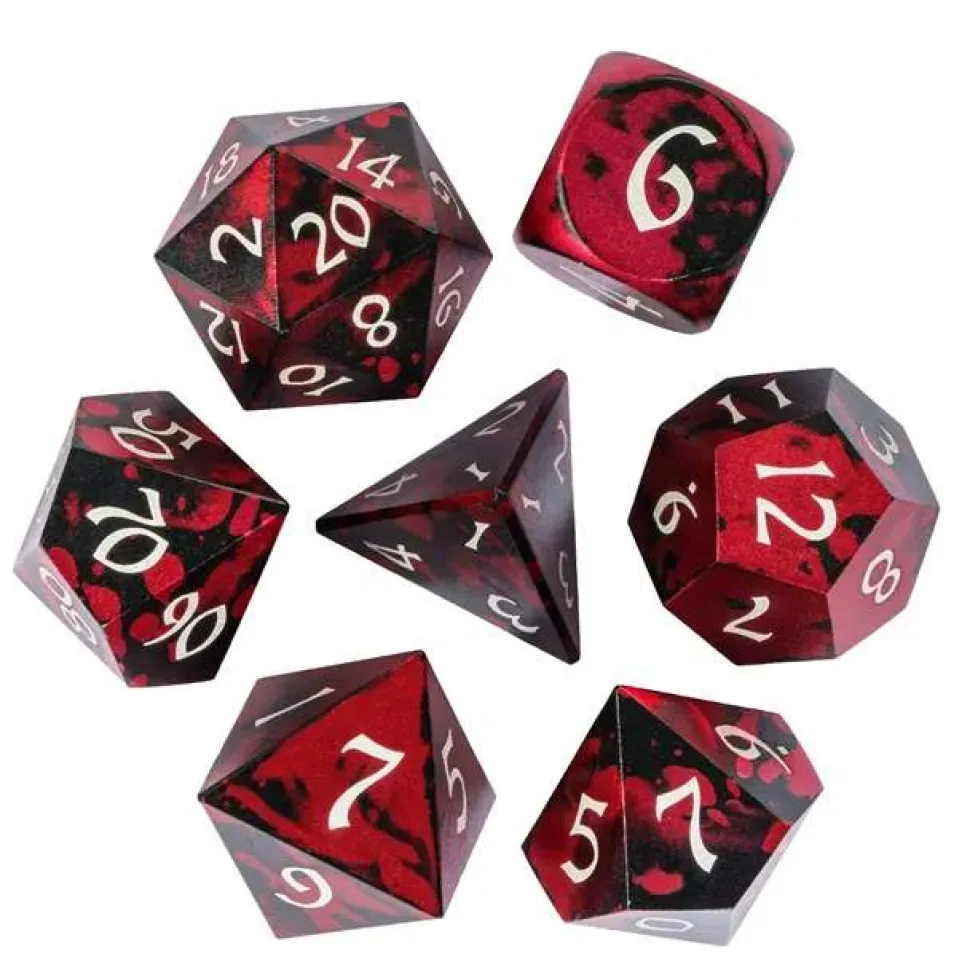 Colorful Metal Poly Anodized Aluminum Red, Black /White (7) Terningsett