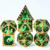 Colorful Metal Poly City Wall Dragon Green /Gold (7) Terningsett