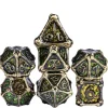 Colorful Metal Poly Dragon Bones Green, Yellow /Gold (7) Terningsett