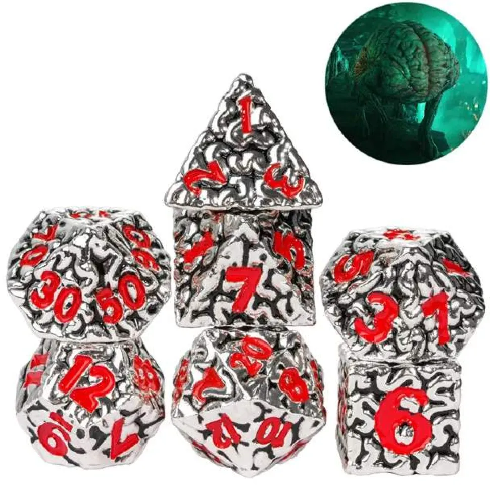 Colorful Metal Poly Intellect Devourer Silver, Black /Red (7) Terningsett