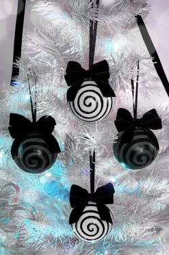 Downward Spiral Black Ornaments Set of 4