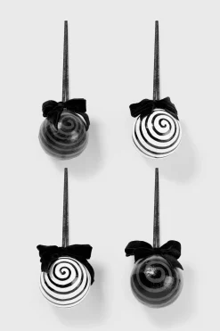 Downward Spiral Black Ornaments Set of 4