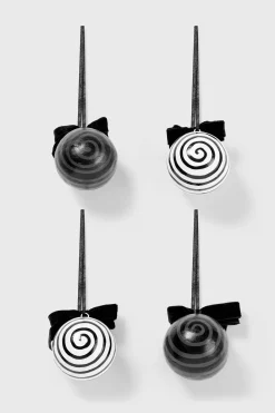 Downward Spiral Black Ornaments Set of 4