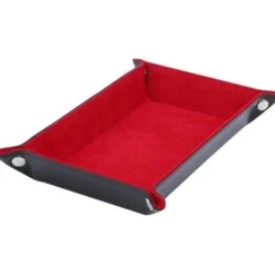 Foldable Leather Rectangular Red & Black Dice Tray