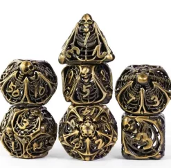 Hollow Metal Poly Human Bone Gold (7) Terningsett