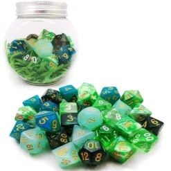 Jar of Gems Poly Emerald Green /Gold, White (35) Terningsett