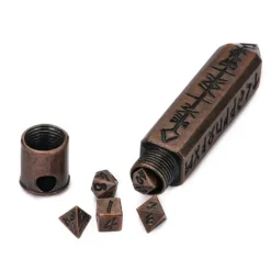 Metal Keychain Bullet with tiny Metal Poly Dice Set Copper (7)