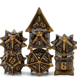 Metal Poly Ancient Pinwheel Plated Gold (7) Terningsett