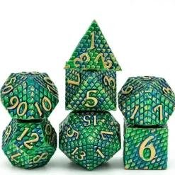 Metal Poly Dragon Scale Green, Blue /Gold (7) Terningsett