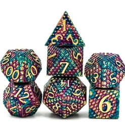 Metal Poly Dragon Scale Green, Purple /Gold (7) Terningsett