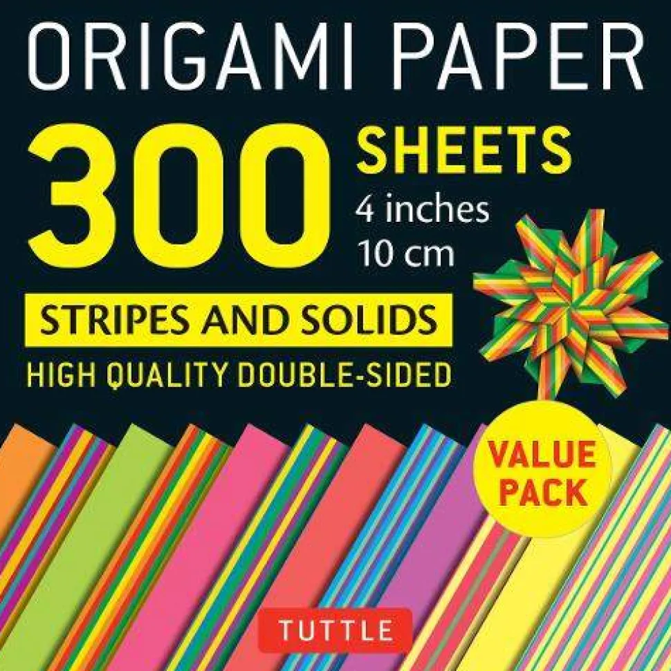 Origami Paper 300 sheets Stripes and Solids 4" (10 cm): Tuttle Origami Paper: Double-Sided Origami Sheets Printed with 12 Different Designs