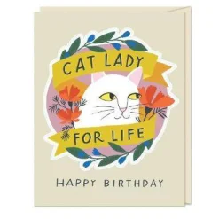 6-Pack Em & Friends Cat Lady for Life - Birthday Sticker Cards