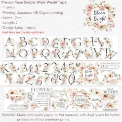 Pre-cut Rosé Scripts Wide Washi Tape