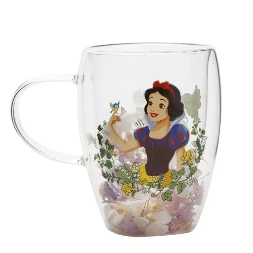 Snow White Floral Decorative Glass Mug